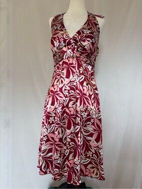 Speechless Pink & Burgundy Floral Halter Dress Y2K Coquette Tropical Fairycore M